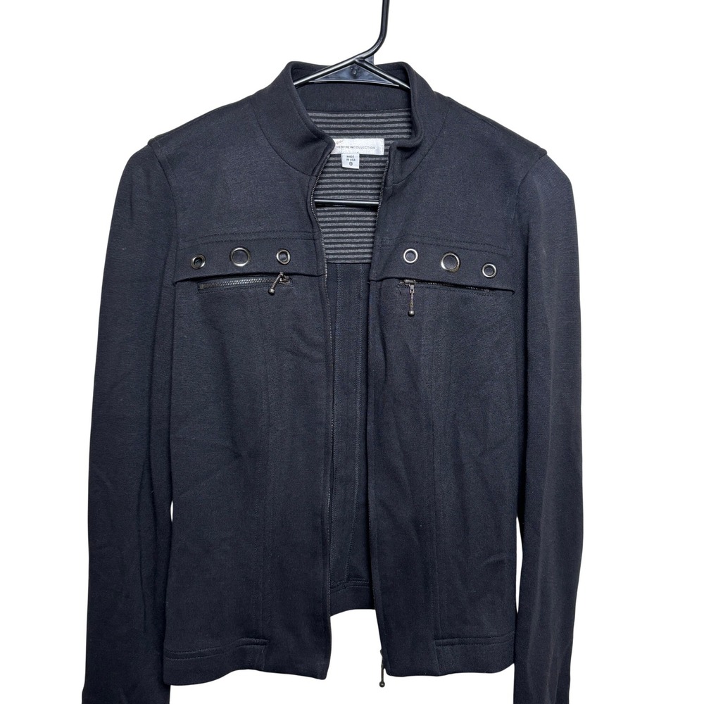 Renfrew‎ Collection Navy Gray Horizontal Pinstripe Zip Pockets Jacket Womens 0
